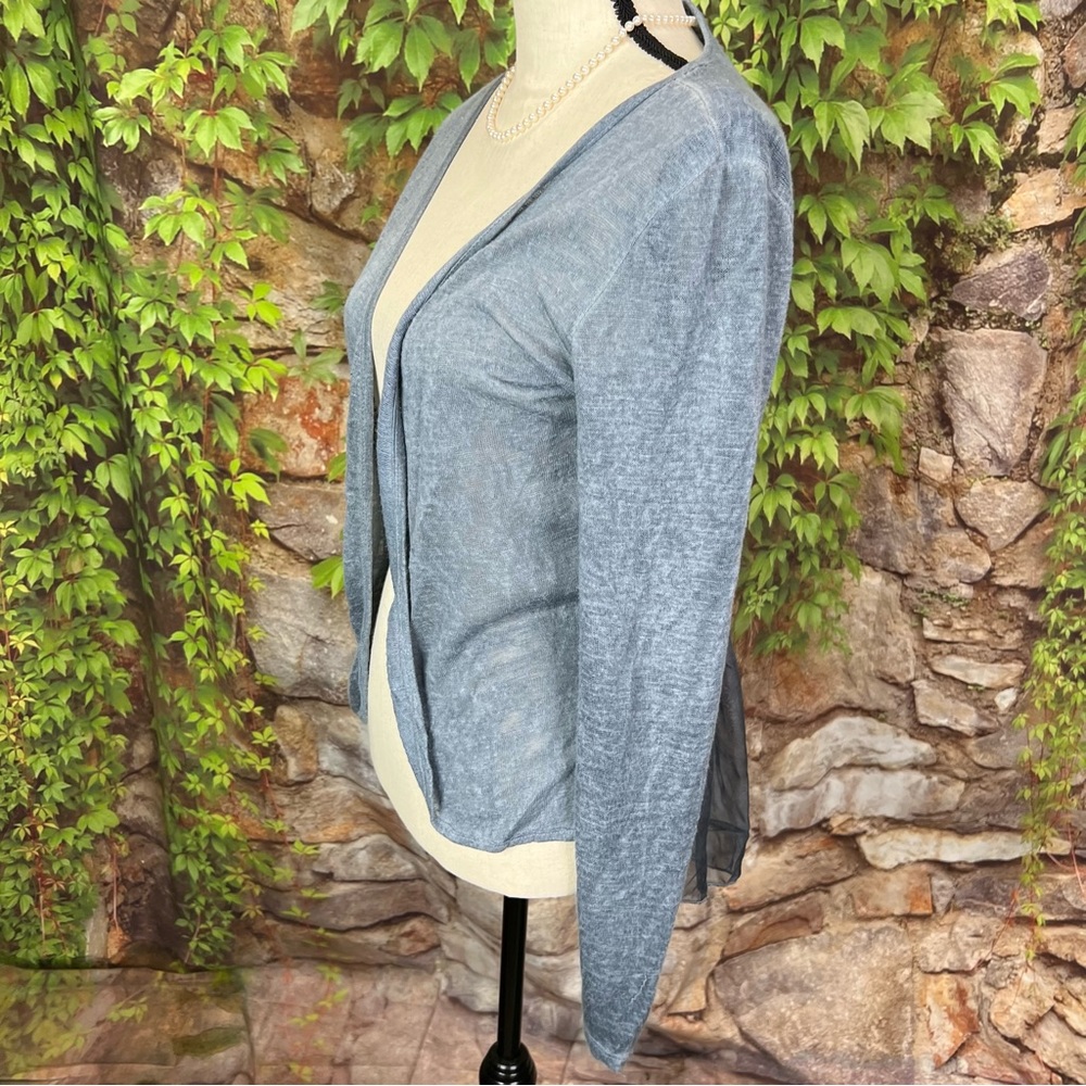 ELENA BALDI Quiet Luxury Blue/Gray Italian Made Linen and Chiffon Sweater, S - Picture 4 of 8